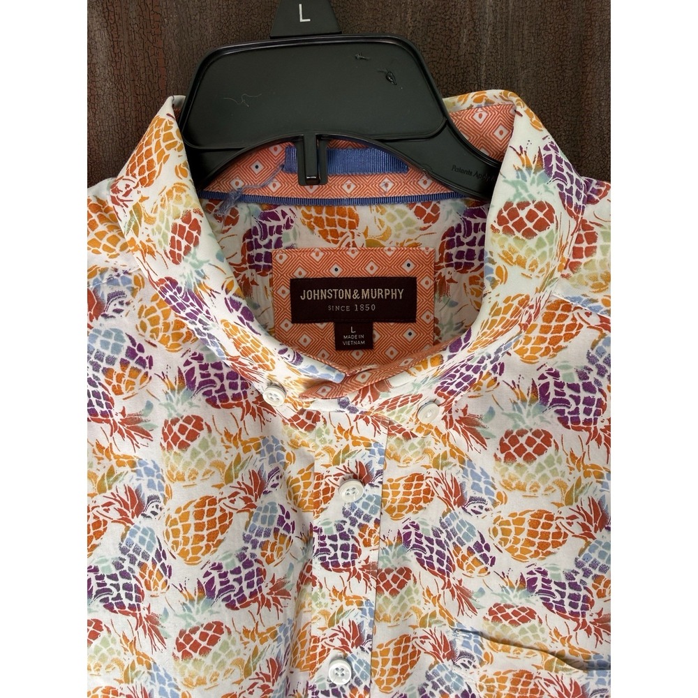 Johnston & Murphy Men L Pineapple Multicolor Button Up Short Slv Tropical Beach